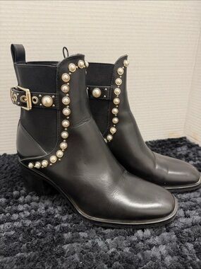 ZARA Black Pearl-Stud Ankle Boots - Women